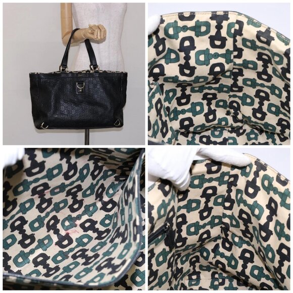 GUCCI GG Canvas Guccissima Tote Bag Leather Black Gold - Picture 15 of 15